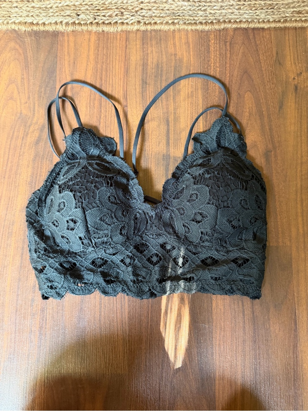 Wishlist Black Floral Lace Bralette with Double Straps
